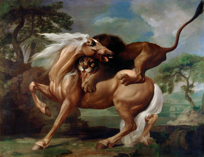 A Lion Attacking a Horse (1762) by George Stubbs - Romantic Art Print (Unframed) (5"x7")