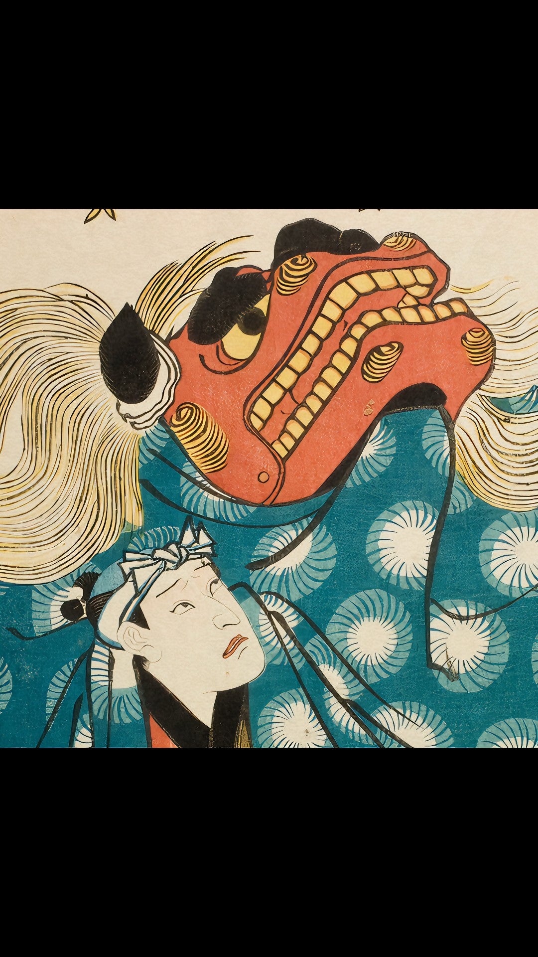 Actors as Lion Dancers (1850) by Utagawa Kunisada - Ukiyo-e Art Print (Framed and Matted 12"x16")