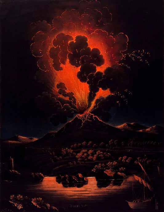 Eruption of Mount Etna at Night (c. 1820) - Romantic Era Aquatint Print (Unframed)