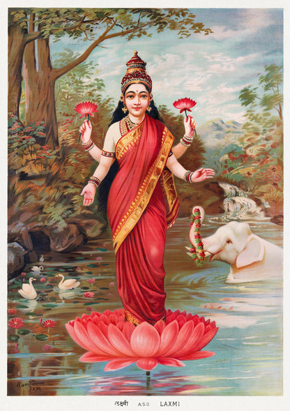 Lakshmi (1894) by Raja Ravi Varma - Vintage Goddess Art Print (Unframed)
