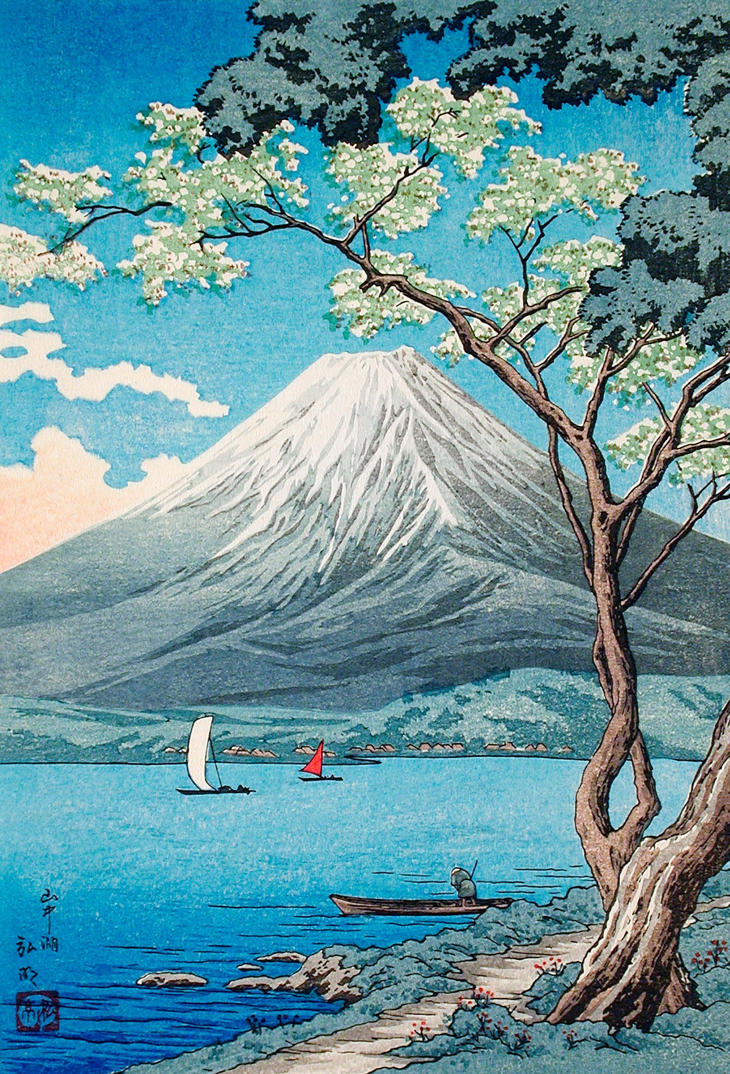 Mount Fuji from Lake Yamanaka (c. 1936) by Hiroaki Takahashi - Shin-hanga Art Print (Unframed) (5"x7")
