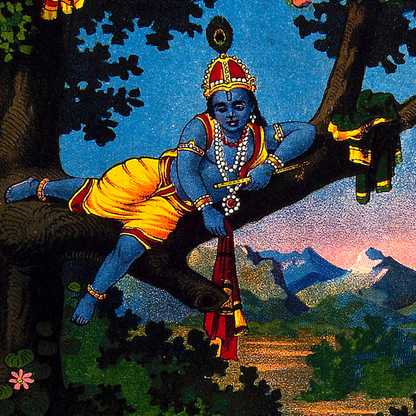 Krishna Stealing the Gopis' Clothes (Vastraharana) - Vintage Indian Chromolithograph (Unframed)