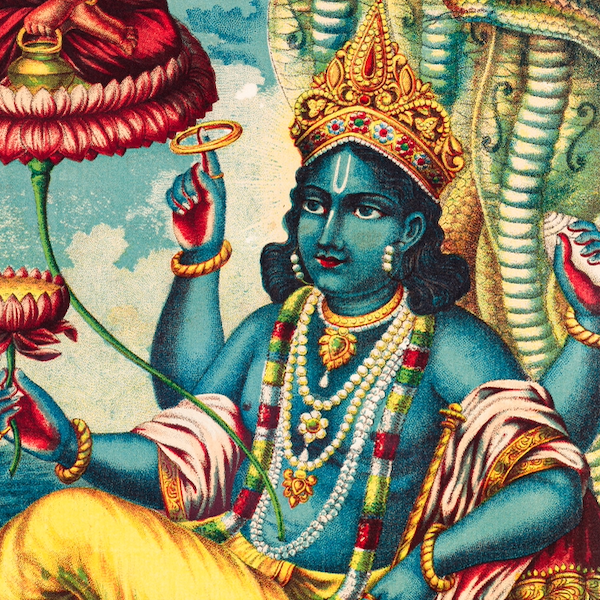 Shri Sheshanarayana: Vishnu on the Cosmic Serpent - Indian Mythology Art Print (Unframed)