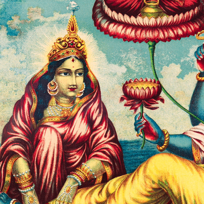 Shri Sheshanarayana: Vishnu on the Cosmic Serpent - Indian Mythology Art Print (Unframed)