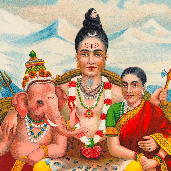 Shri Shankara Shiva (c. 1890-1920) - Vintage Hindu God Art Print (Unframed) (5"x7")