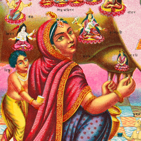 Vishva Rajalakshmi Gomata: The Sacred Cow - Indian Folk Art Print (Framed) (8"x10")