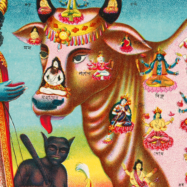 Vishva Rajalakshmi Gomata: The Sacred Cow - Indian Folk Art Print (Framed) (8"x10")