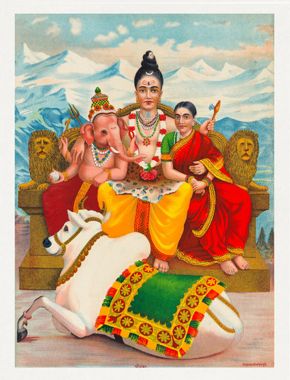 Shri Shankara Shiva (c. 1890-1920) - Vintage Hindu God Art Print (Unframed) (5"x7")
